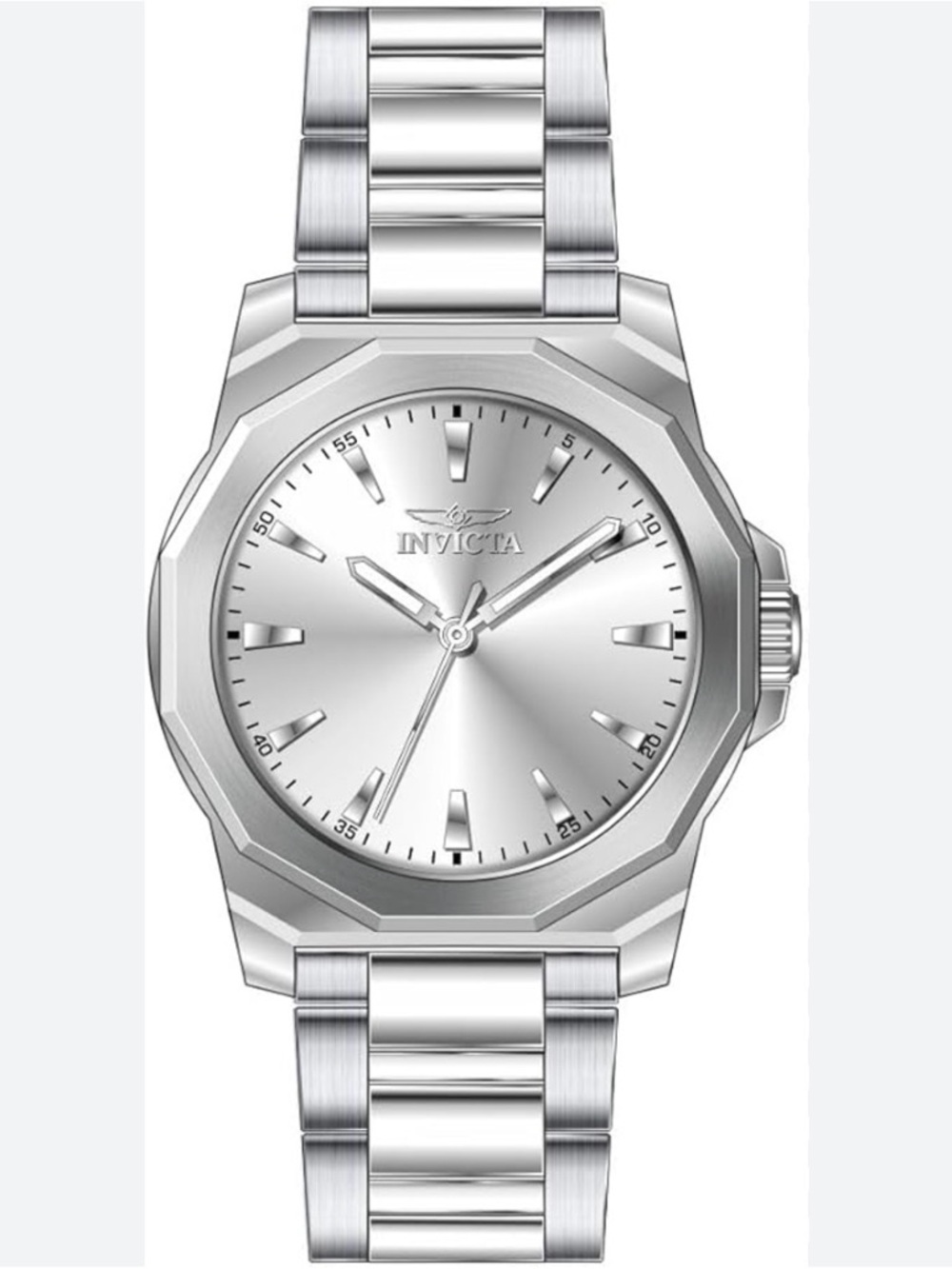 Mens Invicta Silver Octagonal-Bezel Stainless Steel Watch